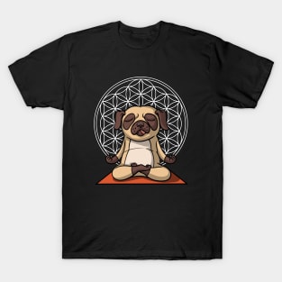 Dog Pug Yoga Lover Flower Of Life Pet T-Shirt